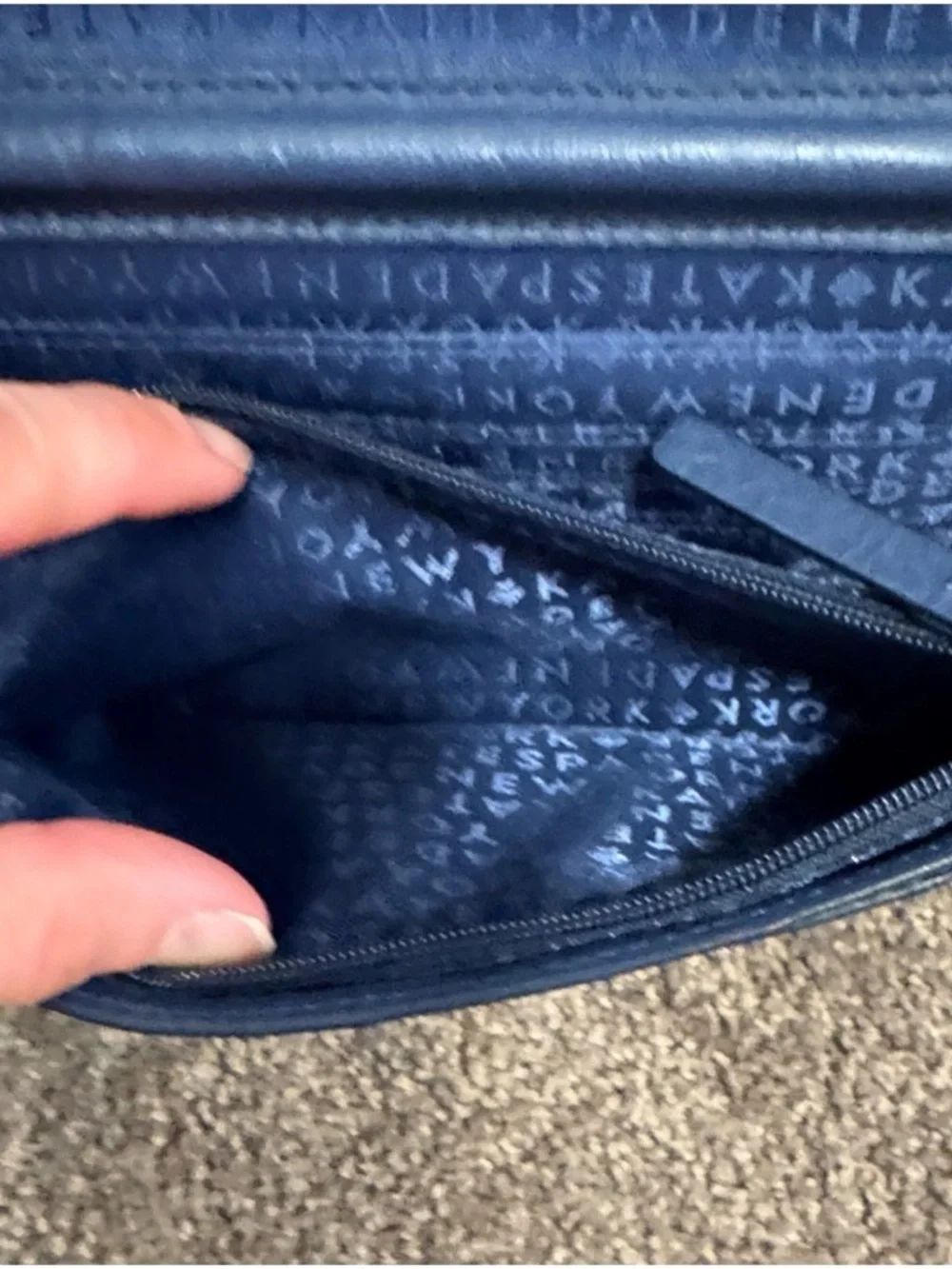 Kate Spade Isabeli Navy Ostrich Leather Embossed with Chain Crossbody -EUC